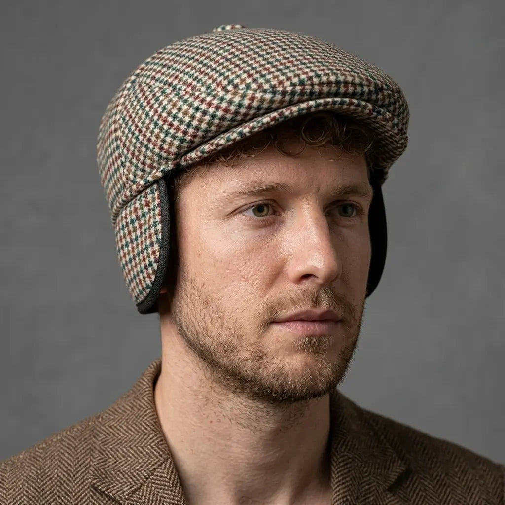 Mechelen Winter Houndstooth Earflaps Flat Cap