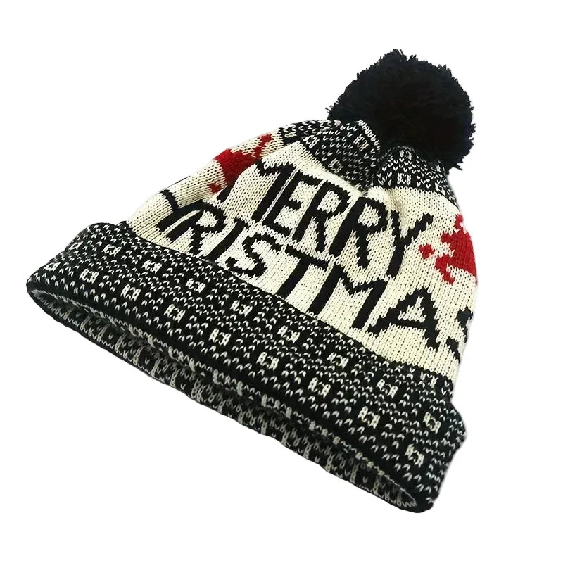 Merry Christmas Winter Knitted Pom Pom Beanie