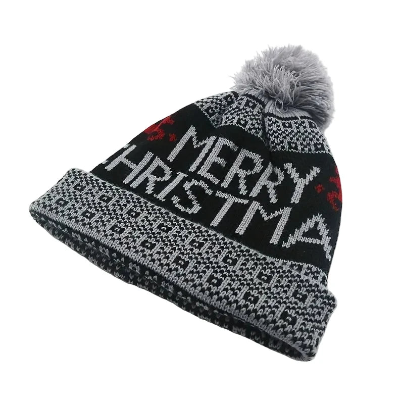 Merry Christmas Winter Knitted Pom Pom Beanie