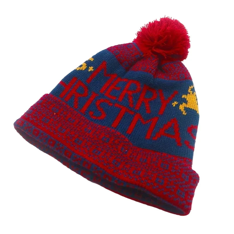 Merry Christmas Winter Knitted Pom Pom Beanie