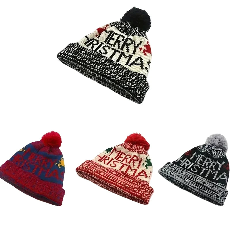 Merry Christmas Winter Knitted Pom Pom Beanie