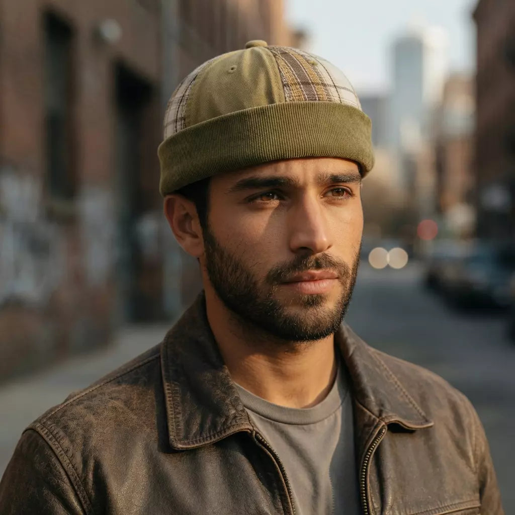Michigan Patchwork Tartan Cotton Brimless Docker Cap