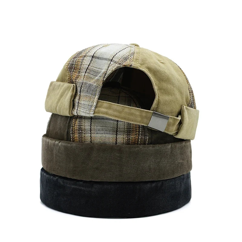 Michigan Patchwork Tartan Cotton Brimless Docker Cap
