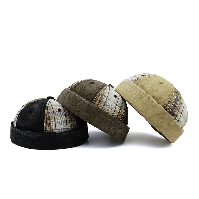 Michigan Patchwork Tartan Cotton Brimless Docker Cap