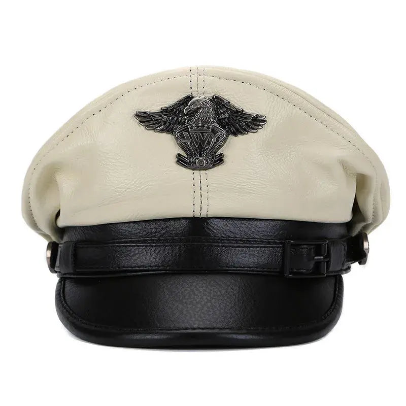 Military Captain Genuine Leather Sailor Cap