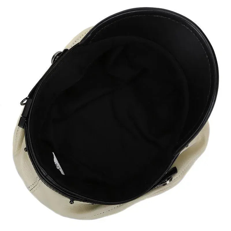 Military Captain Genuine Leather Sailor Cap