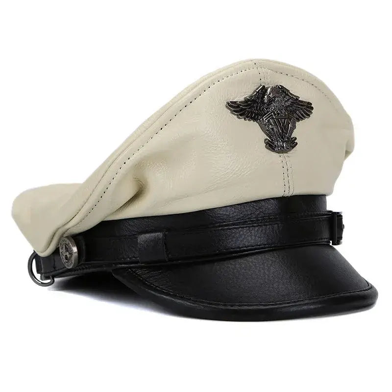 Military Captain Genuine Leather Sailor Cap