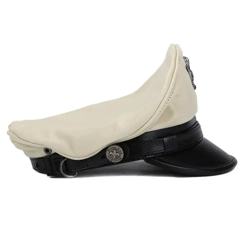 Military Captain Genuine Leather Sailor Cap