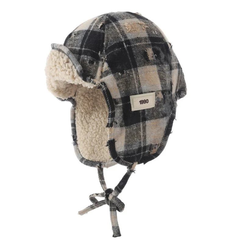 Minneapolis 1990 Winter Plaid Fur Bomber Hat