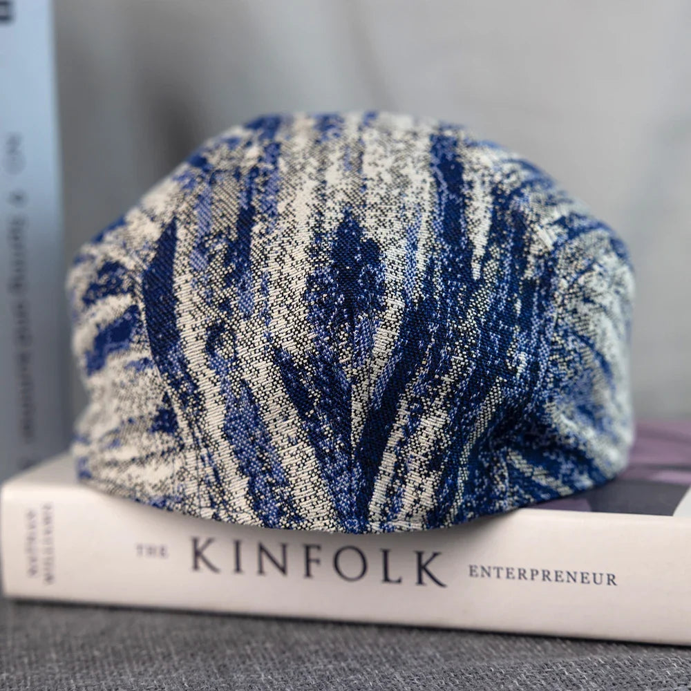 Monaitte Blue & White Striped Linen Flat Cap