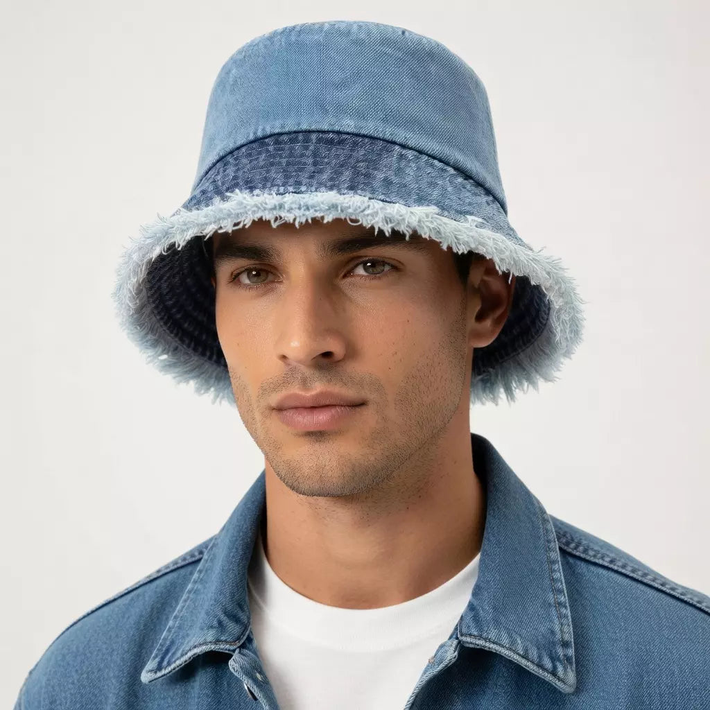 Montana Tassle Edge Denim Bucket Hat