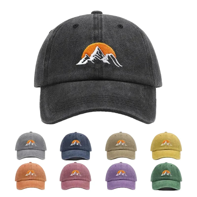 Mountain Sunset Washed Cotton Baseball Cap