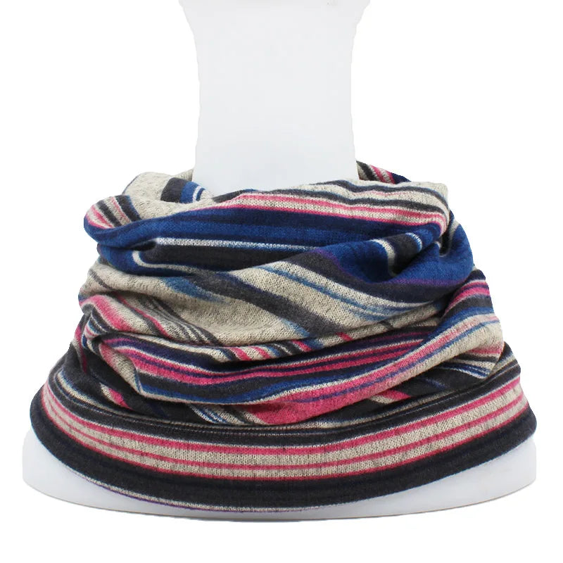 Multicolor Snood Striped Beanie