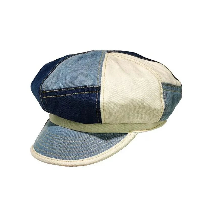 Multicolor Patchwork Denim Newsboy Cap