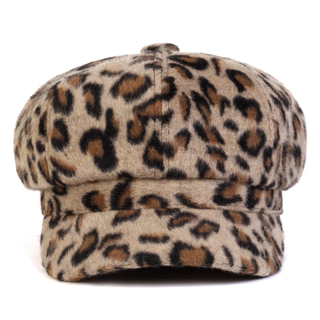 Mumford Women Leopard Print Plush Newsboy Cap