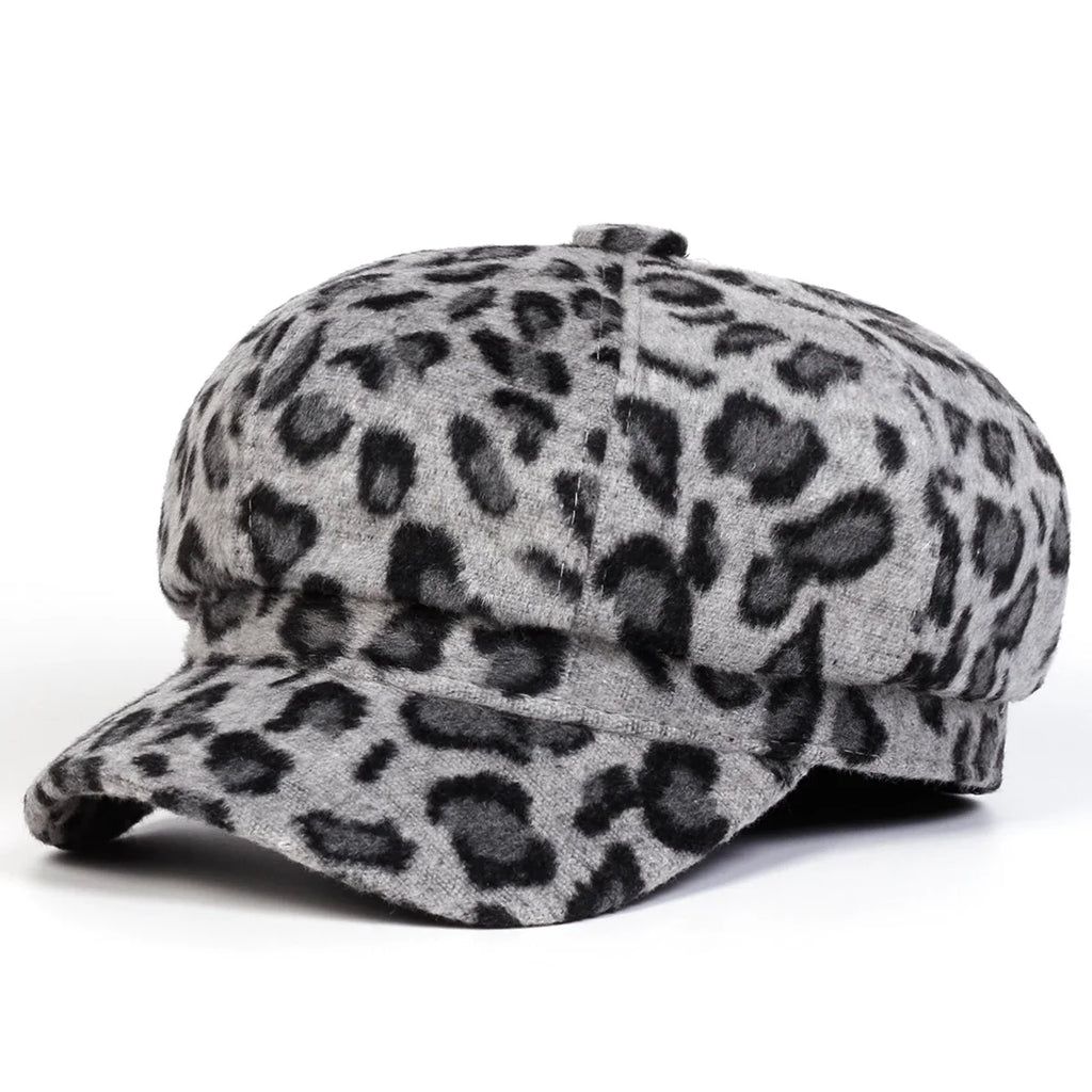 Mumford Women Leopard Print Plush Newsboy Cap
