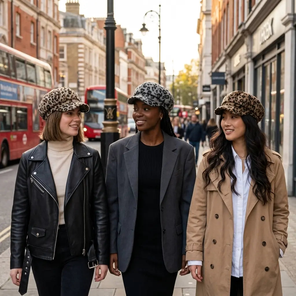 Mumford Women Leopard Print Plush Newsboy Cap