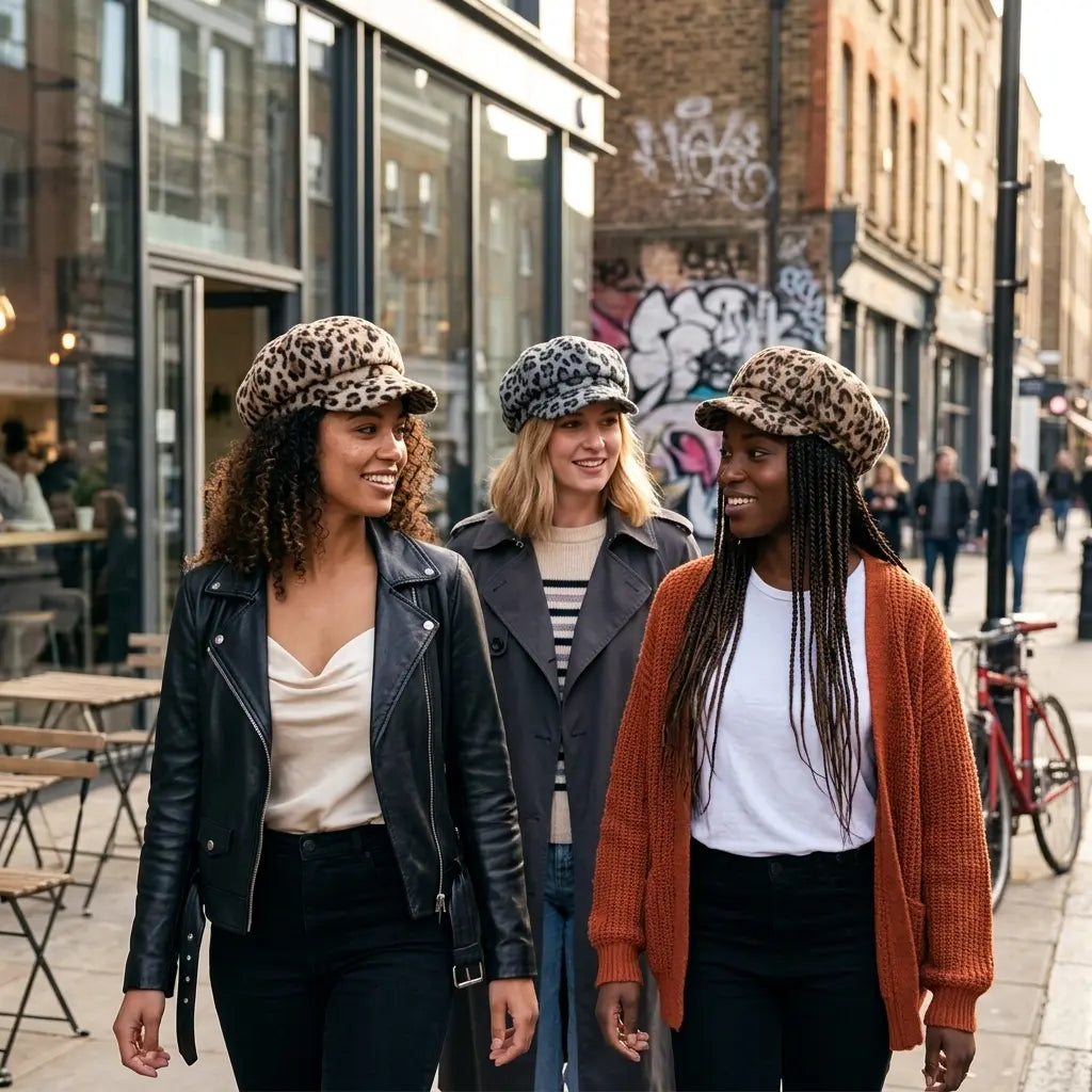 Mumford Women Leopard Print Plush Newsboy Cap