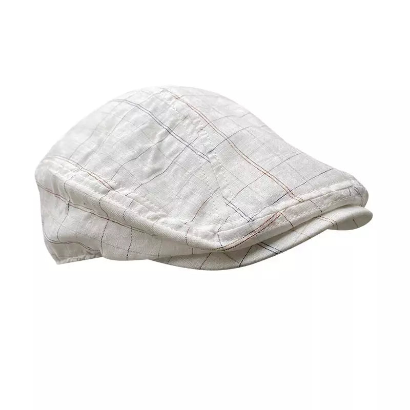 Munich White Plaid Cotton Flat Cap