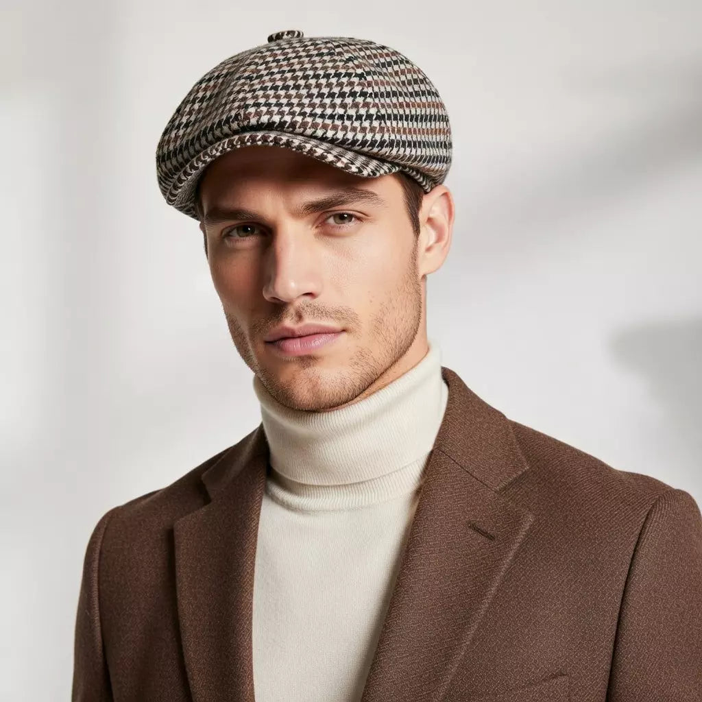 NH Houndstooth Wool Newsboy Cap
