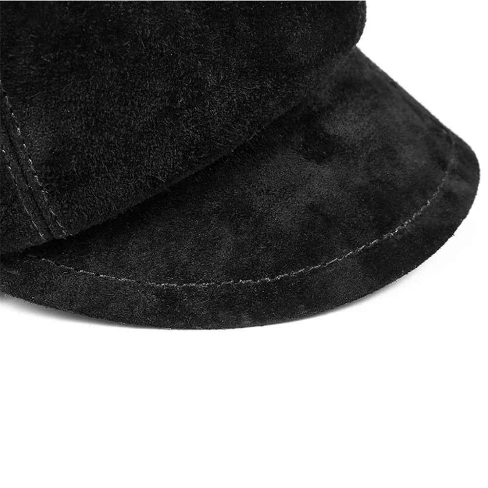 Nantes Women Genuine Leather Suede Newsboy Cap