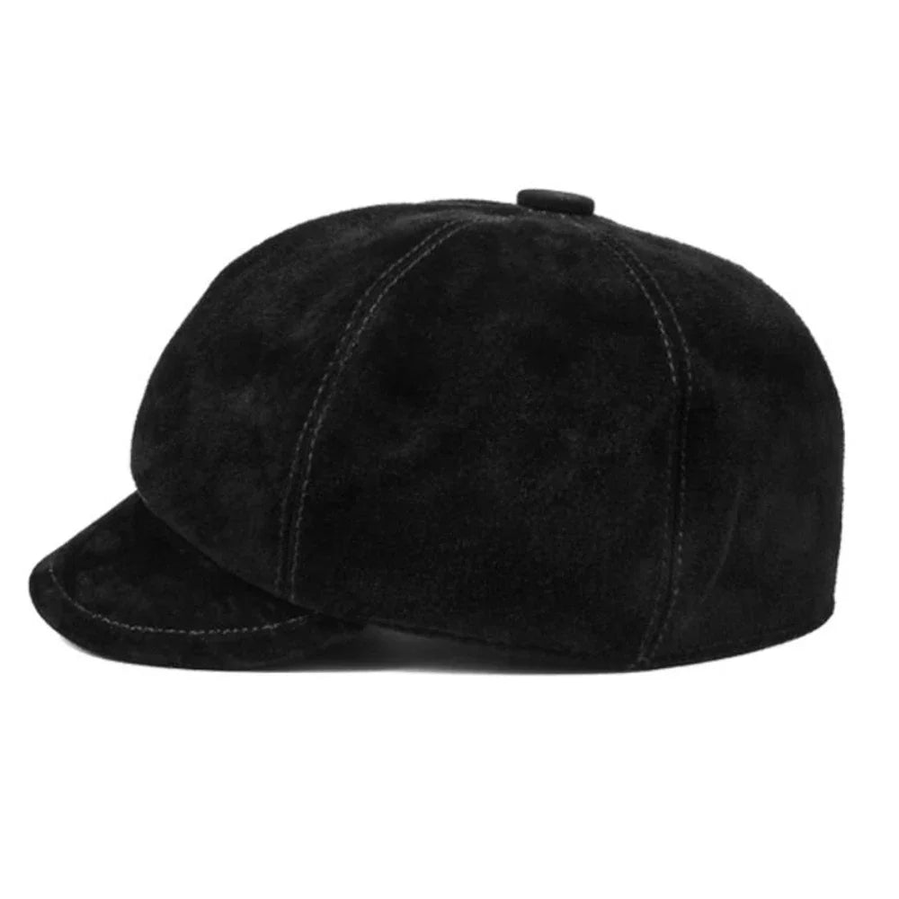 Nantes Women Genuine Leather Suede Newsboy Cap