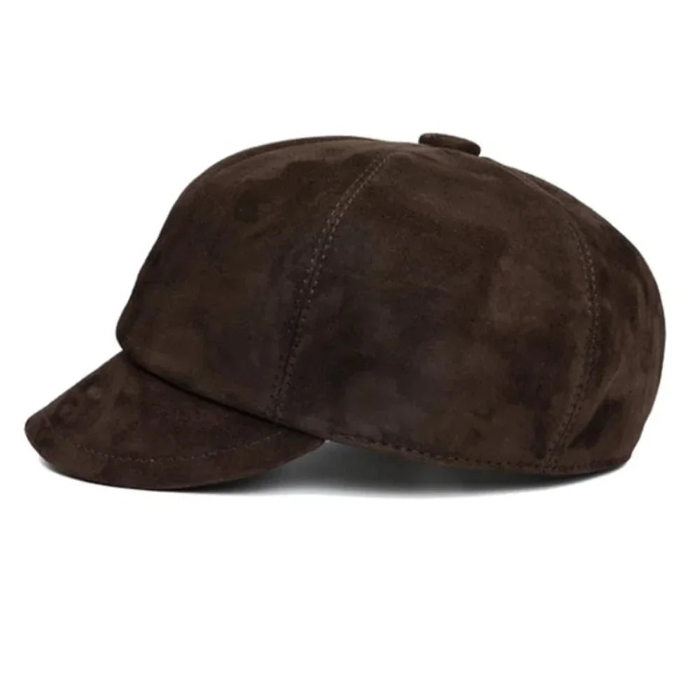 Nantes Women Genuine Leather Suede Newsboy Cap