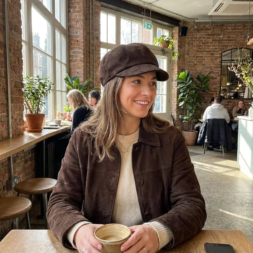 Nantes Women Genuine Leather Suede Newsboy Cap