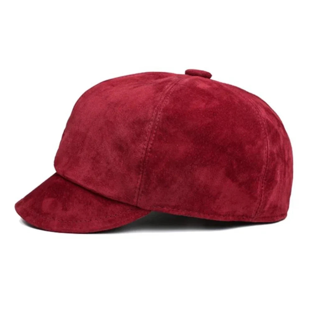 Nantes Women Genuine Leather Suede Newsboy Cap