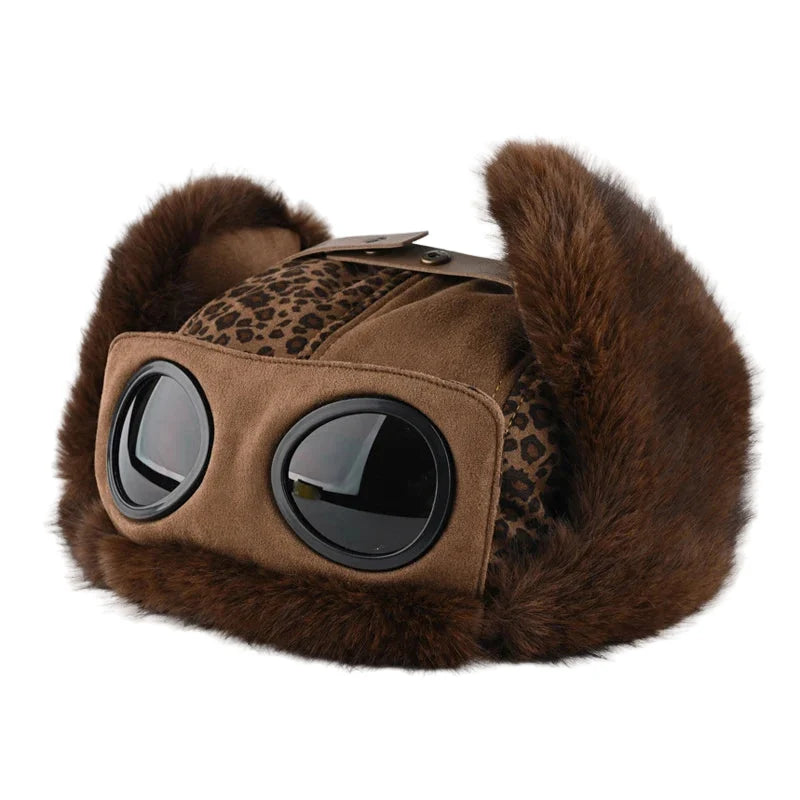 Nashville Winter Goggles Leopard Print Fur Bomber Hat