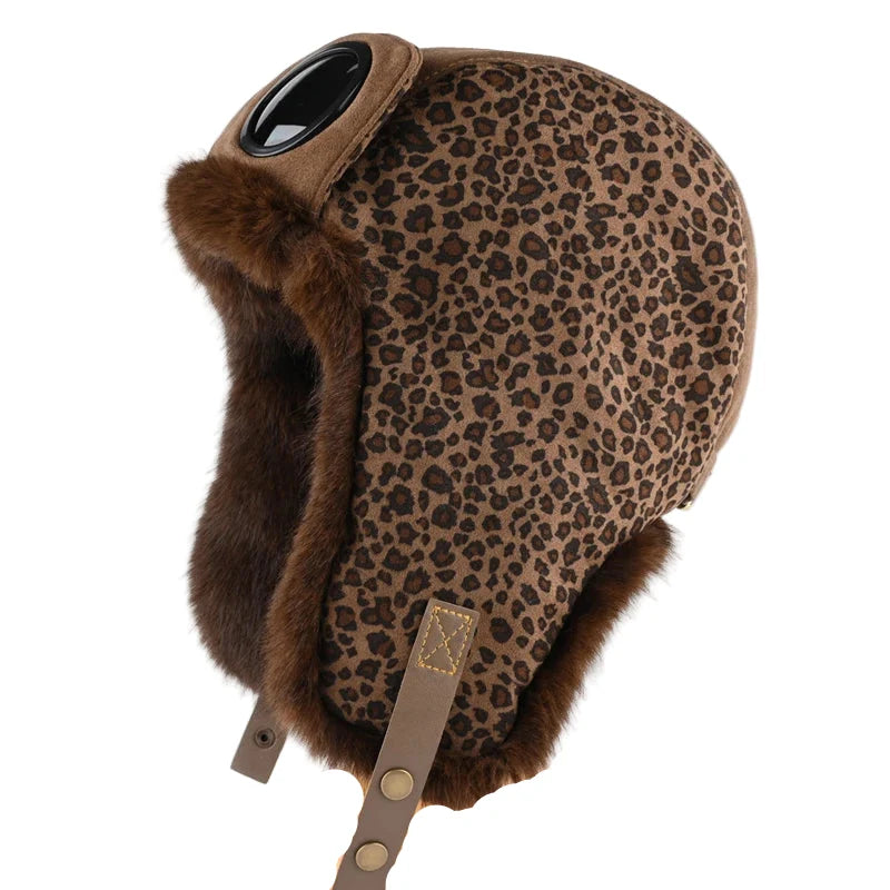 Nashville Winter Goggles Leopard Print Fur Bomber Hat