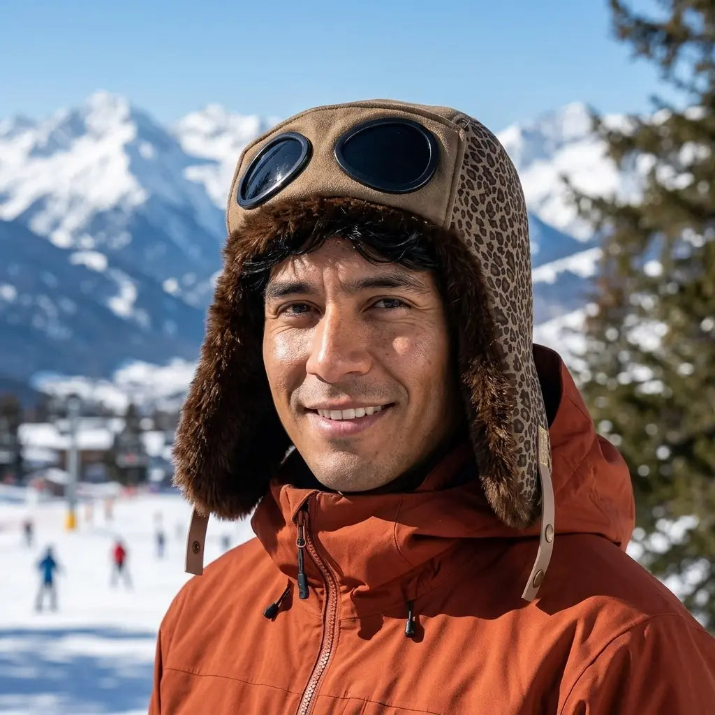 Nashville Winter Goggles Leopard Print Fur Bomber Hat