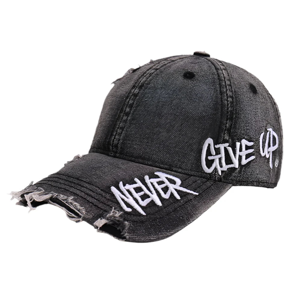 Never Give Up Scratched Baseball Cap