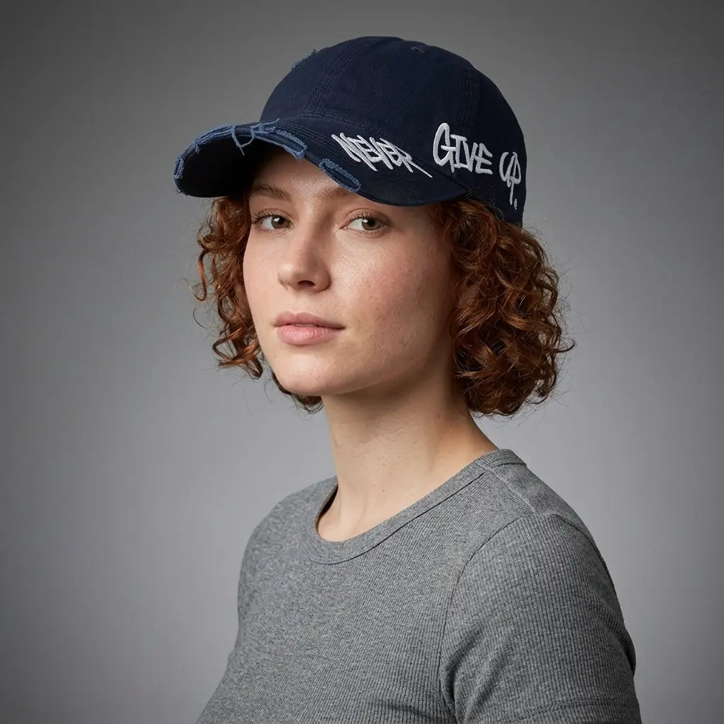 Never Give Up Scratched Baseball Cap