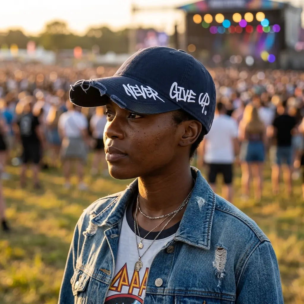 Never Give Up Scratched Baseball Cap