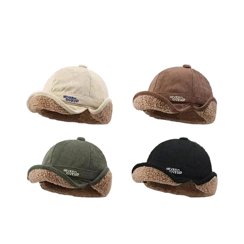 Never Give Up Winter Lined Corduroy Cap