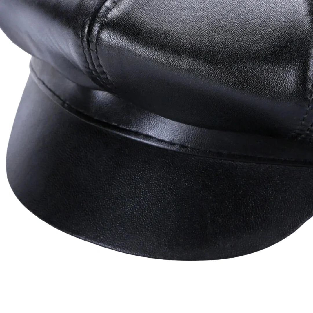 New Jersey Women Black Genuine Leather Newsboy Cap