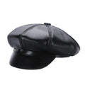 New Jersey Women Black Genuine Leather Newsboy Cap