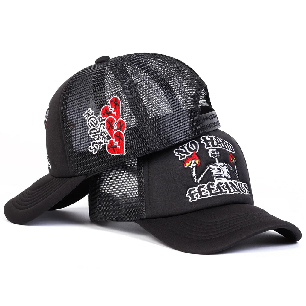 No Hard Feelings Skeleton Trucker Cap