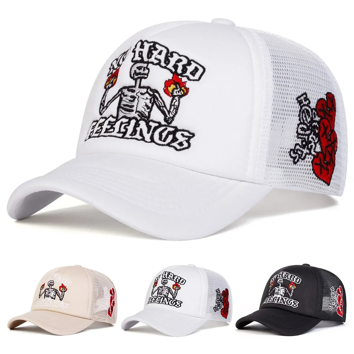 No Hard Feelings Skeleton Trucker Cap