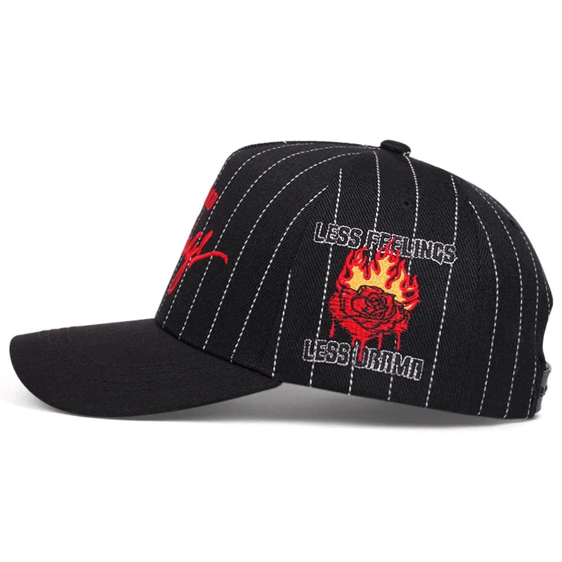 No Hard Feelings Striped Baseball Cap