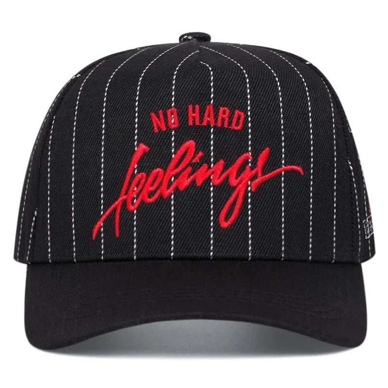 No Hard Feelings Striped Baseball Cap