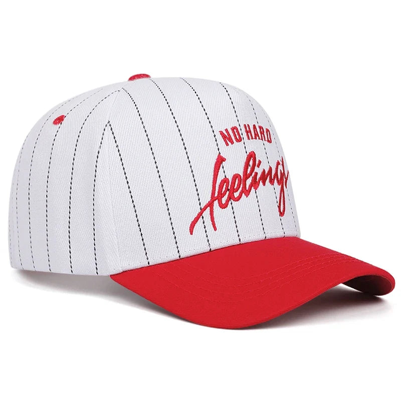 No Hard Feelings Striped Baseball Cap