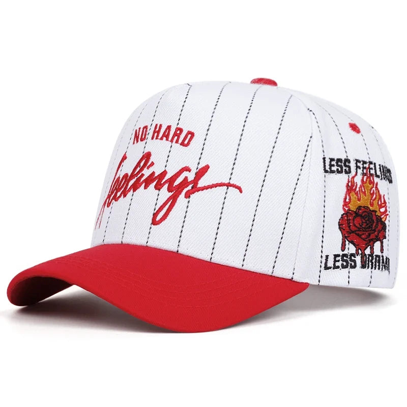 No Hard Feelings Striped Baseball Cap