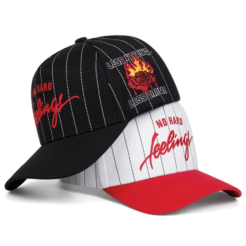 No Hard Feelings Striped Baseball Cap