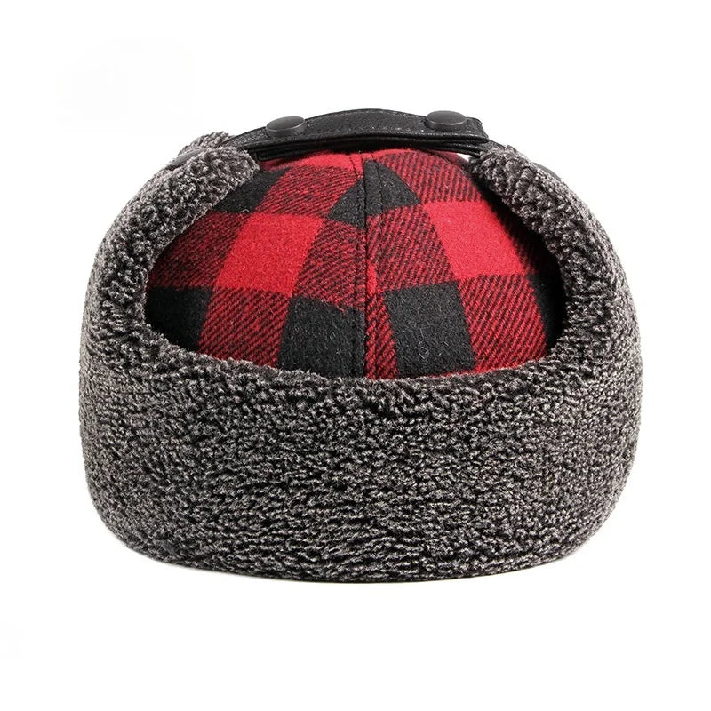 North Yankton Winter Fur Red Plaid Earflaps Baseball Cap