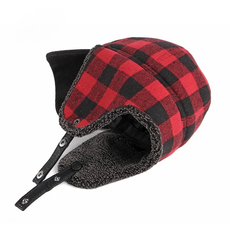 North Yankton Winter Fur Red Plaid Earflaps Baseball Cap