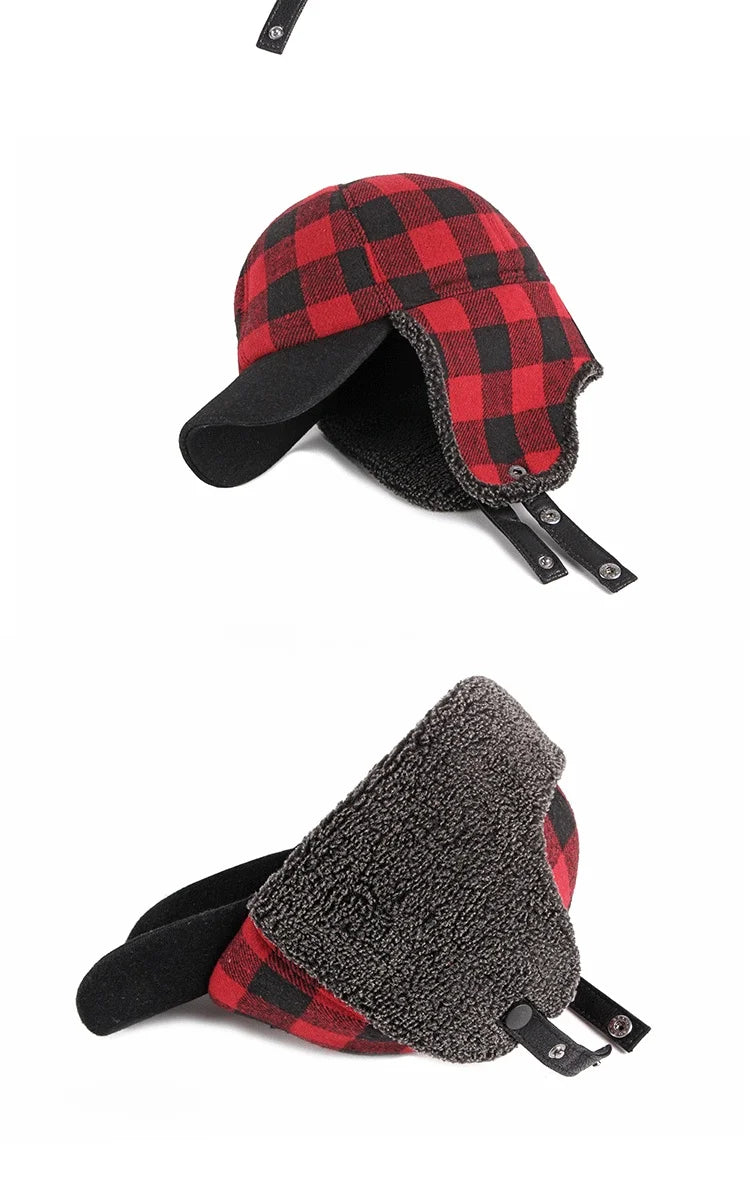 North Yankton Winter Fur Red Plaid Earflaps Baseball Cap