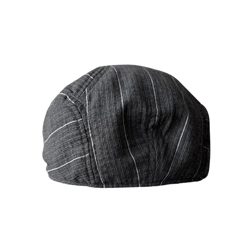 Noxville Gray Striped Linen Flat Cap