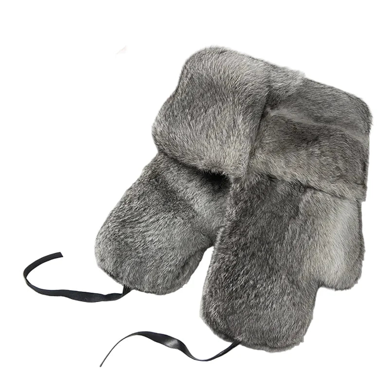 Oblast Russian Winter Rabbit Fur Trapper Bomber Hat
